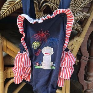 Navy Dog Embroidered Baby Romper